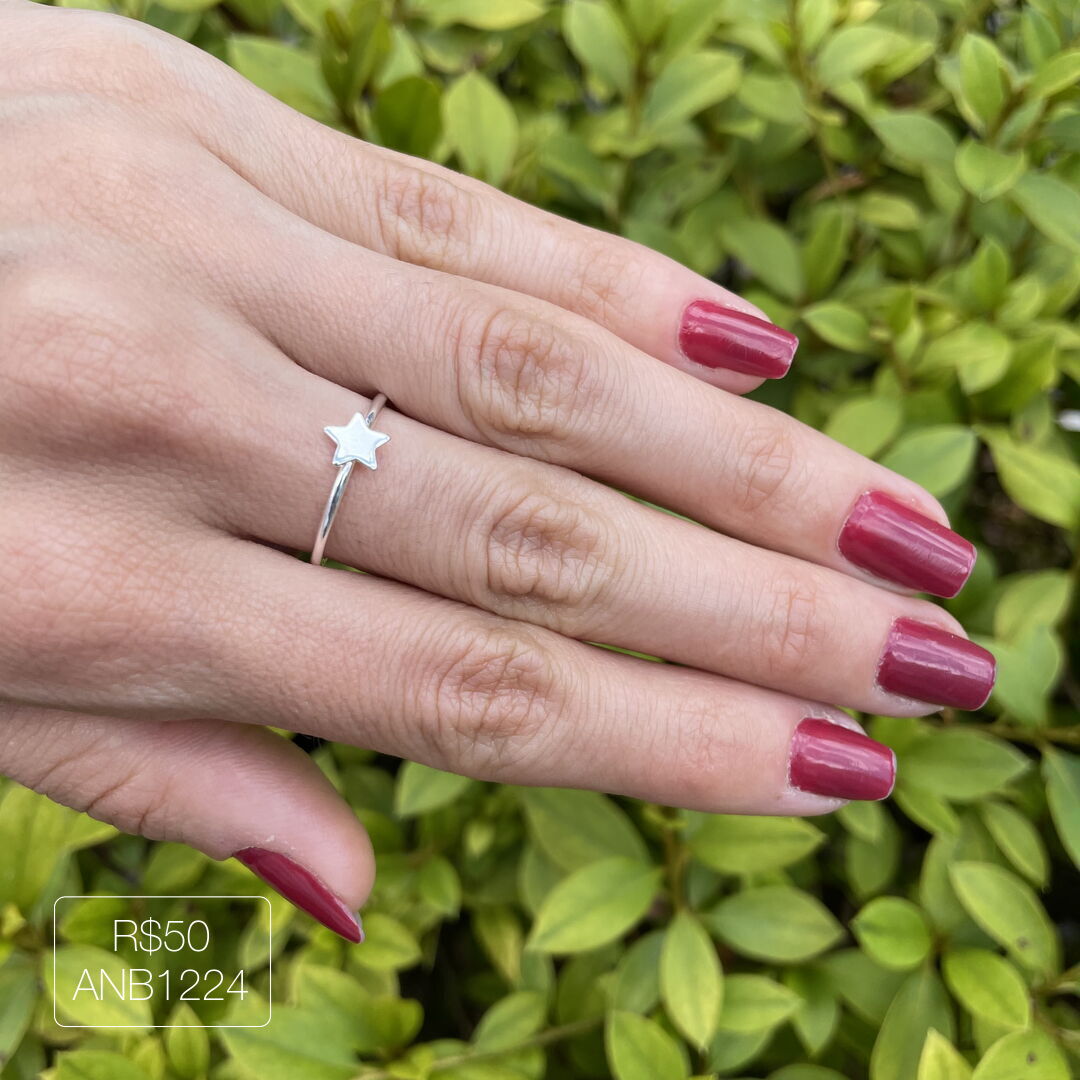 Anel Fio Estrela Liso Prateado